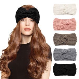 8823 Winter Headbands For Women 5pcs Knit Thick Ear Warmers Headwrap Elastic